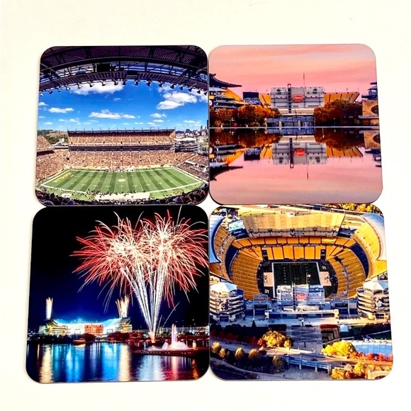 Pittsburgh Steelers Set Of 4 Drink Coasters. Heinz Field. Real Pictures. NEW - Picture 1 of 3